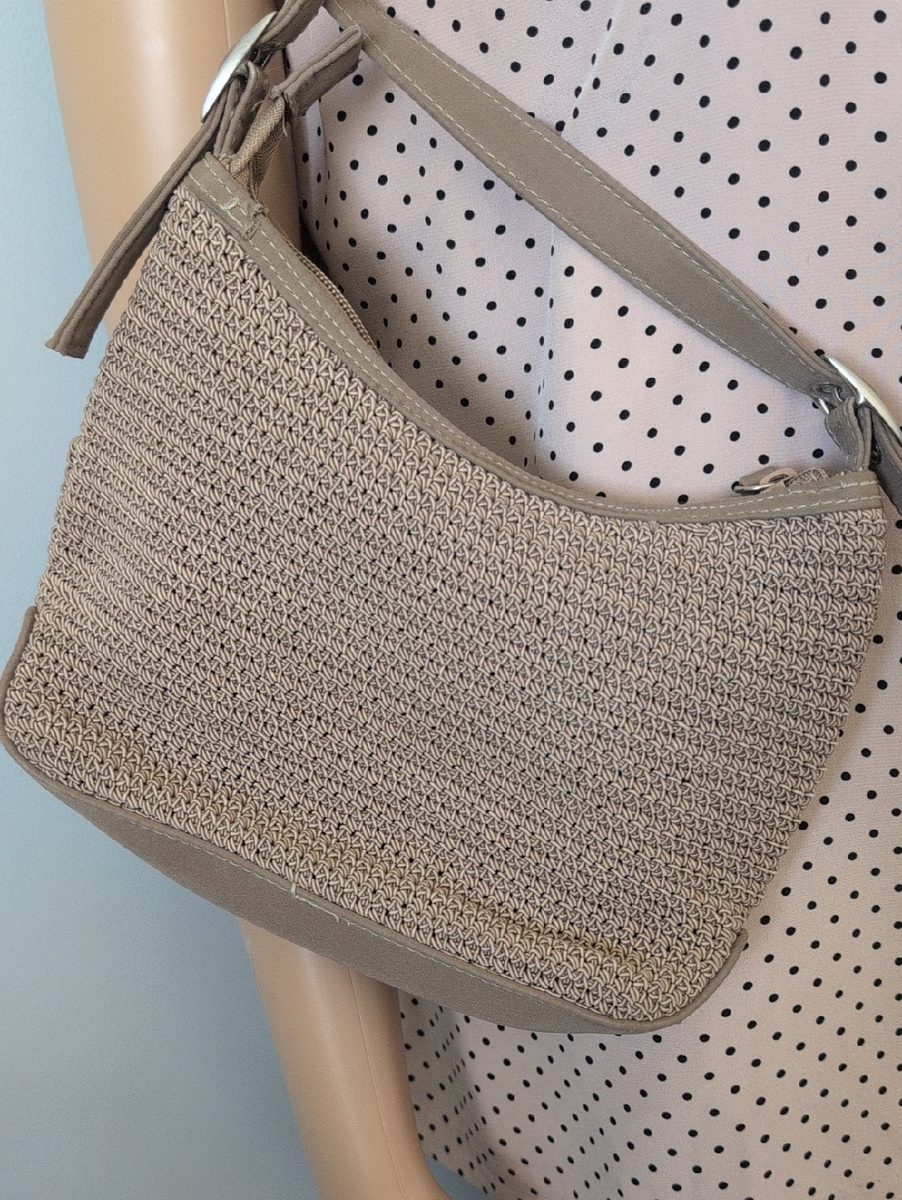Frankie & Johnnie Tan Crochet Knit Crossbody Shoulder Bag Vintage Y2K - Picture 9 of 15